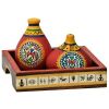 ExclusiveLane Terracotta Warli Hand Painted Salt  Pepper Shaker With Tray