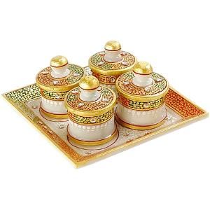 Aapno Rajasthan Marble Pot With Gold Work