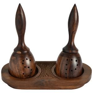 ExclusiveLane Sheesham Wood Salt Pepper Shaker With Tray