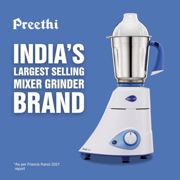 Preethi Mixer Grinder Blue Leaf Gold MG 150 - 3 Jars 750 Watt