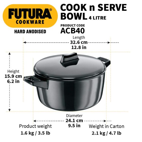 Futura Hard Anodized Cook-n-Serve Bowl- Size