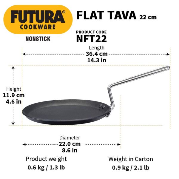 Hawkins Futura Non-stick Flat Tawa - NFT22- Size