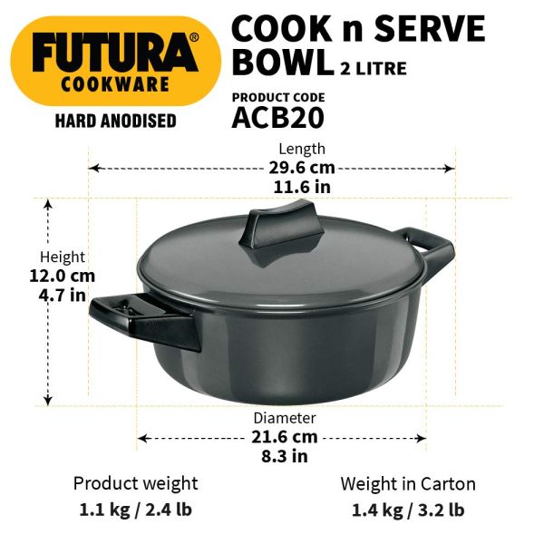 Hawkins Futura Hard Anodized Cook-n-Serve Bowl -L66- Size