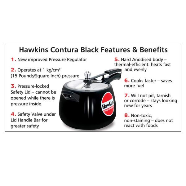 Hawkins Contura Hard Anodised Pressure Cooker 6.5 L - Features and benefits