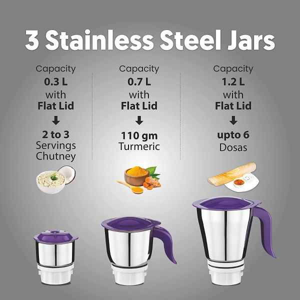 Preethi Mixer Grinder Crown MG 205 - 3 Stainless steel Jars