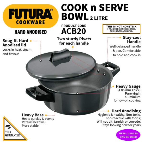 Hawkins Futura Hard Anodized Cook-n-Serve Bowl- Features