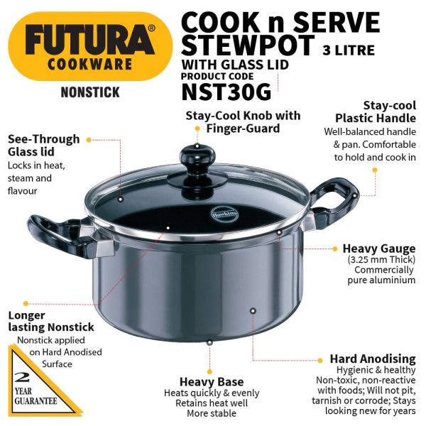 Hawkins Futura Non Stick Cook-n-Serve Stewpot -Q33- Features