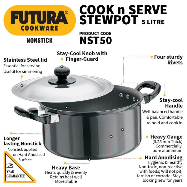 Hawkins Futura Non Stick Cook-n-Serve Stewpot-Q36-Features