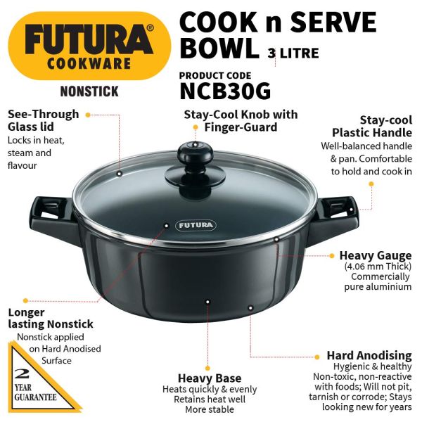 Hawkins Futura Non Stick Cook-n-Serve Pot- Q38 -Features