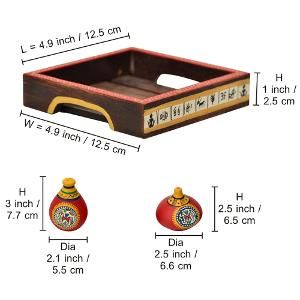 ExclusiveLane Terracotta Warli Hand Painted Salt  Pepper Shaker With Tray - Dimensions