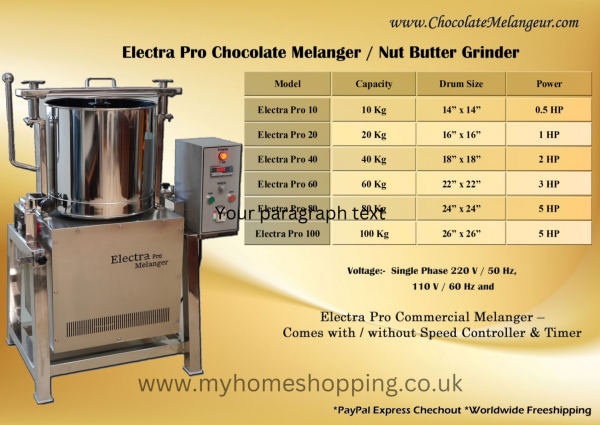 Electra Pro 100 KG Chocolate Melanger Nut Butter Grinder