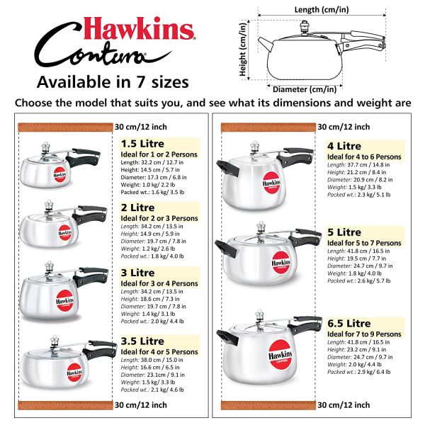 Hawkins Contura Pressure Cooker 3 L - Sizes