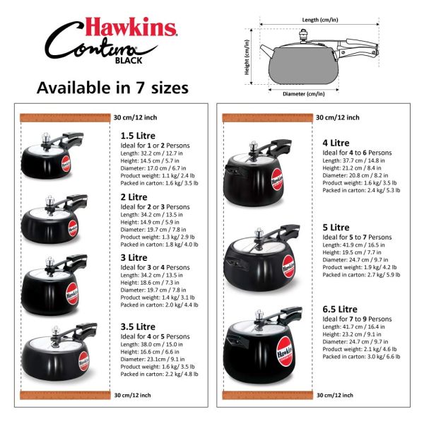 Hawkins Contura Hard Anodised Pressure Cooker 2 L - Sizes