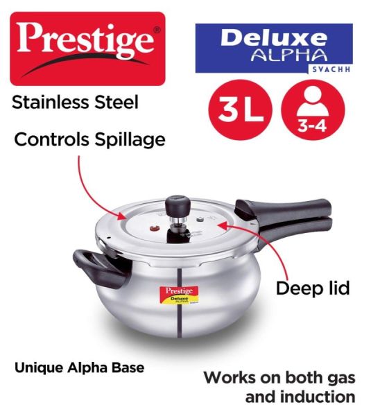 Prestige Deluxe Alpha Svachh Stainless Steel Pressure Mini Handi - 3Litres