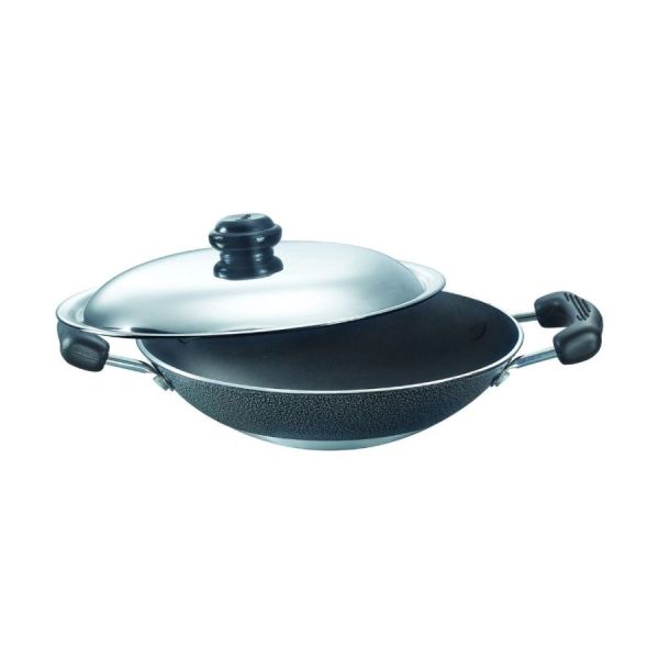 Prestige Omega Select Plus Aluminium Residue Free Non-Stick Appachetty with Lid, 20 cm, Black